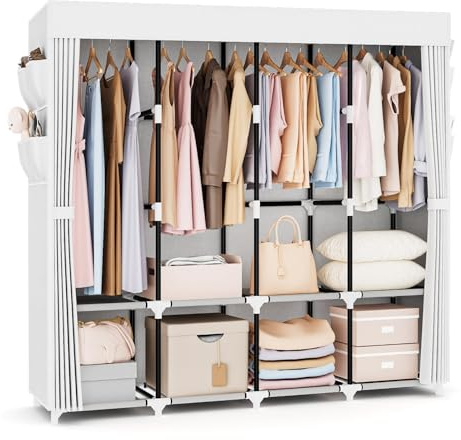 Vicye - Penderie en Tissu, Largeur 170 cm, Grande Capacité, avec Housse, 4 Étagères et 4 Cintres, Penderie en Tissu Robuste Autoportante pour Chambre à Coucher, Blanc