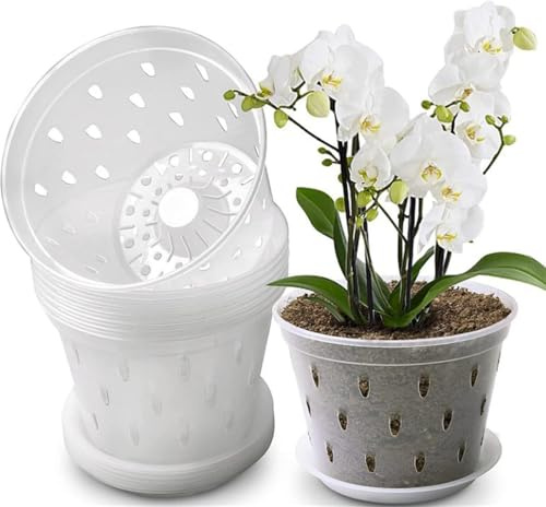 Youning Orchideentopf Transparent 6 Stück Kunststoff Orchideentöpfe Klare Orchidee Pflanztöpfe mit Drainageloch Atmungsaktiver Orchideen Blumentopf Übertöpfe für Pflanzen und Umtopfen (20cm+Tablett)