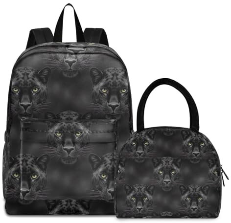 RPLIFE Bookbag - Lonchera impermeable para el almuerzo, mochilas con fiambrera, Black Panthers