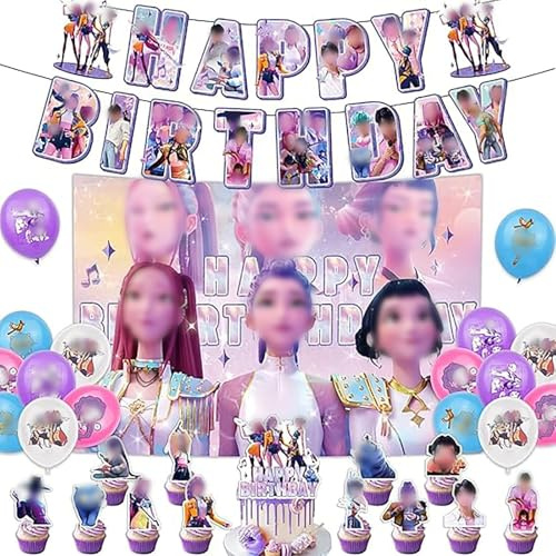 Vtizikl Birthday Decorations, Party Decorations Kit with Happy Birthday Banner, Balloons, Cake Topper, Pink for Fans, Women, Girls, Party Supplies, School, Classroom (1)