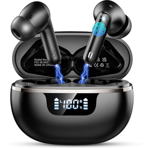 2025 Cuffie Bluetooth 5.4, Auricolari Bluetooth Stereo HiFi, 50 Ore Cuffiette In Ear con ENC Cancellazione Rumore Mics, IP7 Impermeabili Cuffie Senza Fili per iOS/Android, Cuffiette Touch Control
