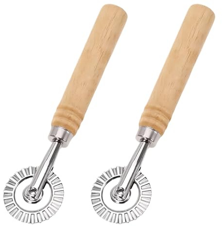 MENUY Lot de 2 roues à pâte dentelées, petit rouleau avec manche en bois, convient pour la préparation de pâtes et de pâtisseries dans la cuisine domestique