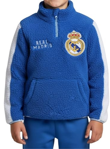 CF REAL MADRID Sudadera para Niño, Sueter Sudadera Diseño Textil Suave Polar Sherpa, Regalo para Niño, Tallas 4 a 10 Años
