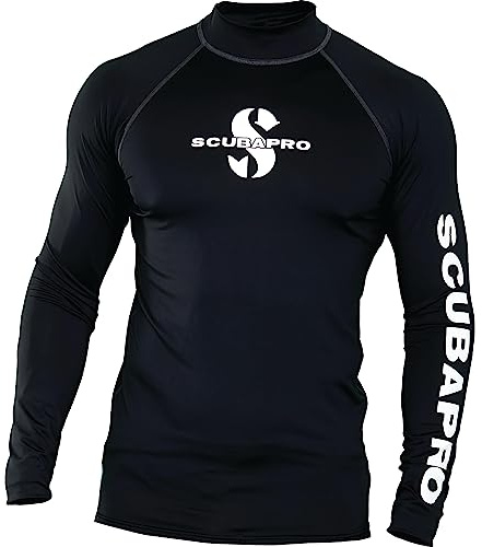 SCUBAPRO UPF 50 Rash Guard Long-Sleeve Men’s Diving Shirt, for Scuba Diving and Water Sports, Pull-On Polyester Exposure Protection Layer, X-Large, Black