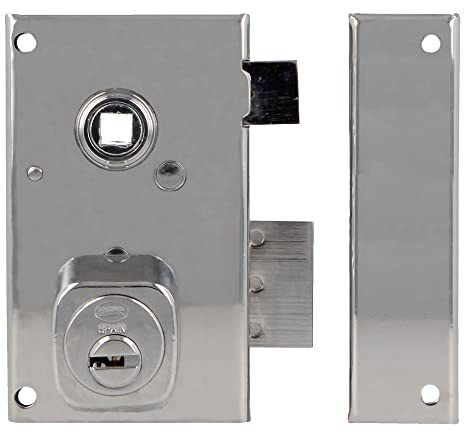 Amig - Cerradura de Sobreponer de Derecha con Palanca de Cierre, Lengüeta y Cuadradillo para Puertas de Madera Mod. 75N 67 x 112 mm Cilindro Redondo de Seguridad Acero Plateado