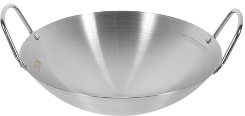 UPKOCH Stainless Steel Round Bottom Wok 10 Inch Large Capacity Frying Pan Double Handle Gas Stove Compatible for Stir-Fry BBQ and Eggs Cooking