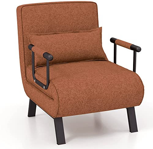 COSTWAY Poltrona Letto, 4 in 1 Poltroncina Pieghevole con Schienale Regolabile in 6 Posizioni, Sedile Imbottito Robusto, Divano Letto Singolo per Casa Ufficio, 79x65x79 cm (Caffè)