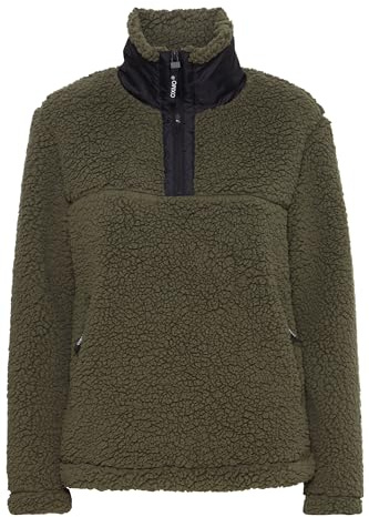 OXMO OXElina Troyer sweatshirt herr tröja tröja med teddypäls med ståkrage, Dammig oliv (180515), L