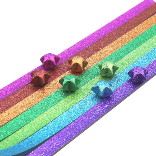 FSSTUD 520 Sheets Glitter Origami Lucky Star Paper Strips Colorful Decoration Folding Paper Sparkling Origami Strips for Crafts School Teaching Multicolor B