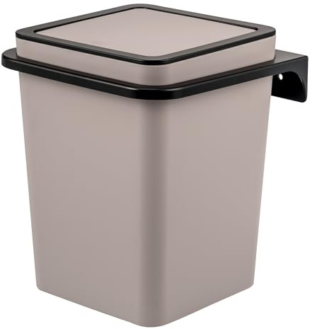 bremermann eckiger Kosmetikeimer SAVONA mit soft-touch Oberfläche inkl. Wandhalterung zum Kleben oder Bohren mit Schwingdeckel & EVA Pads, Abfalleimer aus Kunststoff, 6 Liter (Taupe)