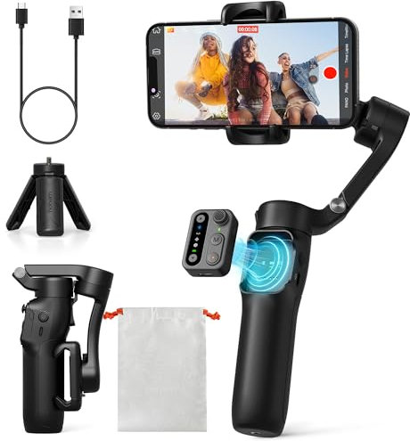hohem iSteady X3 SE Gimbal Stabilizer for iPhone, 3-Axis Phone Gimbal, Detachable Remote Control, Portable and Foldable, Gimbal for iPhone 16,15 &Android, Gimbal for Youtube Vlog TikTok, Black