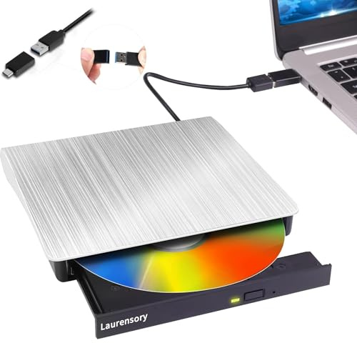 Laurensory extern USB 3.0 typ C USB DVD-spelare bärbar bärbar CD-spelare DVD +/-RW CD ROM-brännare CD/DVD-brännare kompatibel med stationära datorer Windows Linux OS Apple
