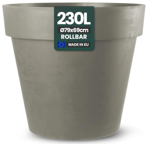 Kreher XXL Blumenkübel mit Rollen in 79 und 58 cm Durchmesser, Anthrazit und Weiss. Robuster Pflanzkübel, Übertopf Gross für Blumen, Bäume, aussen und innen. (Braun, XXL-Ø79cm)