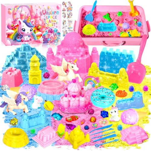 MULEVIP Magic Sand Sabbia Cinetica Bambini Kit di Sabbia con 900g Sabbia Magica,Unicorno Bambina Regalo Giochi Bambina,3-10 anni Sabbia Magica Colorata Regalo Bambina,Sabbiera Giocattolo - Rosa