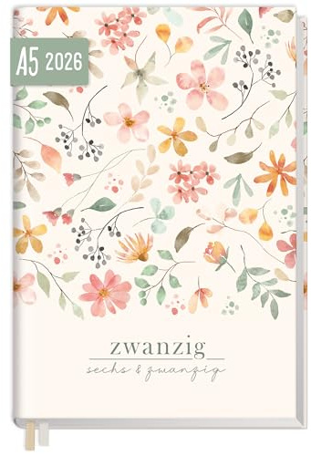 Häfft® Chäff-Timer Classic Kalender 2026 A5 Wild Blossoms Buchkalender, Terminplaner, Terminkalender, Wochenplaner für 12 Monate: Jan. 2026 bis Dez. 2026 - nachhaltig & klimafreundlich