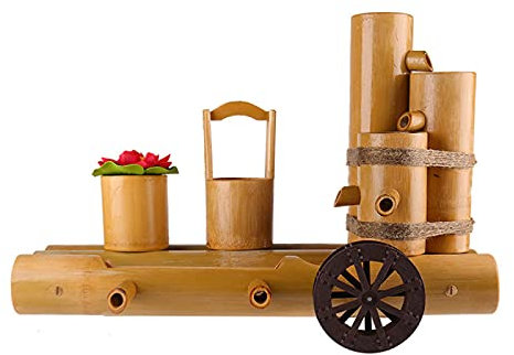 HUIBBGO Fontana da Giardino con Vasca per Uccelli, Fontana in bambù, Decorazione per Giardino, beccuccio con Pompa, Cascata, Elemento Decorativo per Giardino Giapponese da Esterno, 40 cm
