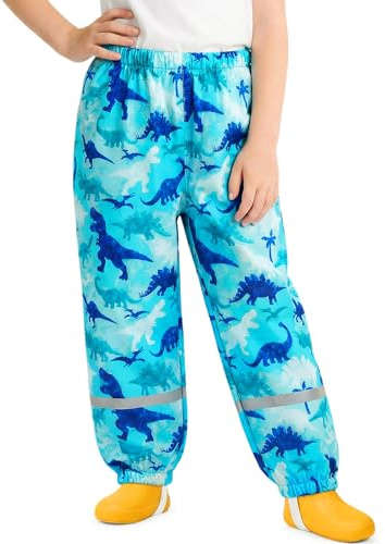 FILOWA Pantalón Impermeable Niños Pantalon de Lluvia Azul Dinosaurio Transpirables Pantalones Barro con Tiras Reflectantes sin Forro Peto de Lluvia Exterior Ciclismo Escuela para Infantil 1-2 años