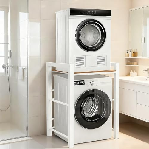 Meuble Machine à Laver et Seche Linge, Superposition Lave Linge Seche Linge, Étagère Machine à laver, 3 Hauteurs Réglables, Capacité Charge 350kg, Buanderie Salon Salle De Bain
