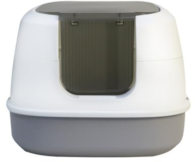 Caja de arena grande dividida para gatos con tapa abatible totalmente cerrada, olor y valla alta, espacio espacioso, cubierta superior extraíble, suministros de estructura