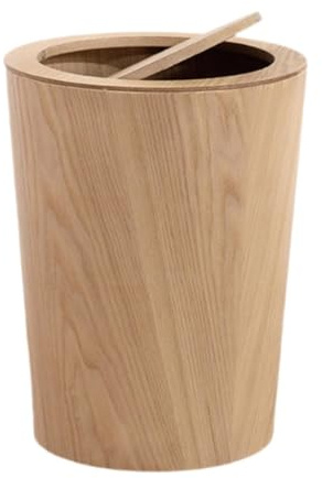 Holz Mülleimer, Papierkorb Holz mit Deckel, Runder Abfallbehälter, Papierkorb Flip-Deckel Funktion für Badezimmer Wohnzimmer Büro Gästezimmer, Holzfarbe