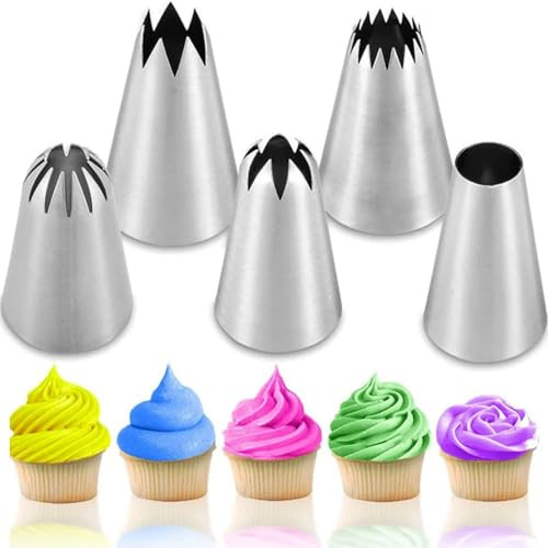 spritstyllar tårta Stora spritsar, set med 5 st, rostfritt stål, for tårta, cupcakes, kakdekoration, professionella tårtbakningsverktyg, glasyrtippar spritsmunstycken