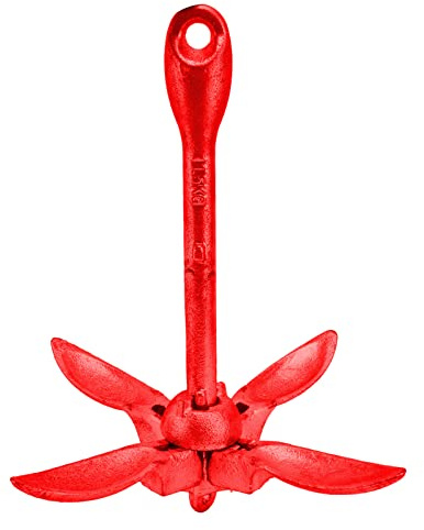 Rezón de anclaje plegable de 4 platijas, accesorio de anclaje para barcos, ancla de barco plegable de acero al carbono para canoa de kayak, ancla de rezón resistente de 1,5 kg con (Roja (acero al