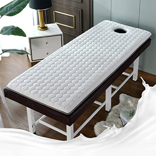 Spafadrass med rundhuvud med andningsbart hål – halkfri sängkudde i minnesskum vit 70 x 185 cm – perfekt för skönhetssalonger och wellnesscenter