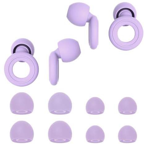FEIHS 2 Pares Tapones para los oídos de silicona,para entornos ruidosos | Silicona, Morado, 3 tamaños, transpirables y cómodos, reutilizables, se adaptan al pabellón auricular
