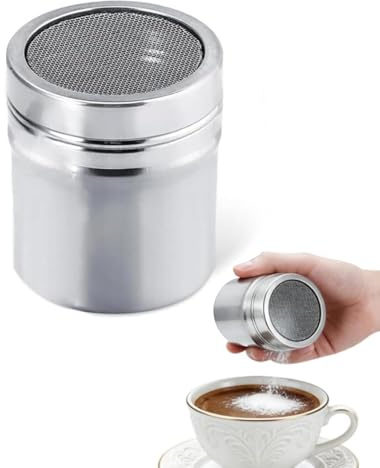 1 Pcs Icing Sugar Shaker, Powder Shaker for Chocolate Flour Cinnamon Seasoning, Portable Stainless Steel Chocolate Shakers for Cappuccino, Spice Shakers for Kitchen Restaurant,Camping, Travel