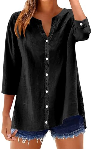 Blusa elegante de color liso, blusa para mujer, talla grande, con cuello, blusa básica, sin planchado, sin arrugas, para negocios, blusas., Negro , S