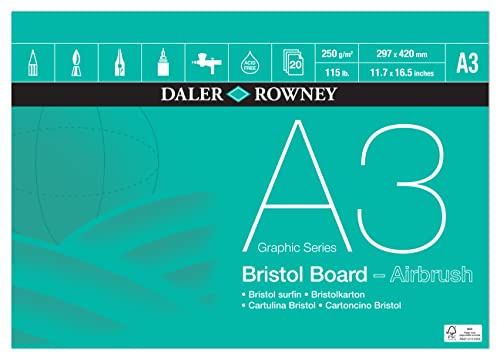 Daler Rowney Graphic Series Zeichenblock, glatte Oberfläche, 250 g/m², A3, einseitig geleimt, säurefrei, 20 weiße Blätter, ideal für professionelle Künstler und Studenten
