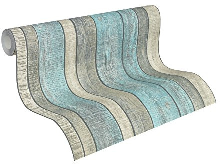 A.S. Création Papier Peint Bois Elements Papier peint intissé - 10,05m x 0,53m - Bleu Gris Crème Fabriqué en Allemagne 319932 31993-2
