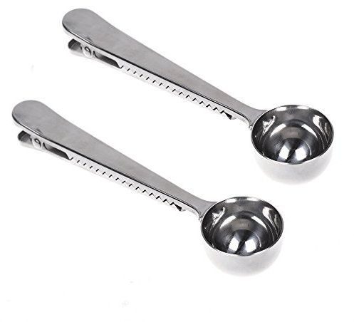 COSMOS 2 Pcs Stainless Steel Coffee Measuring Scoop Spoon with Bag Clip