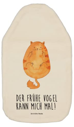 Mr. & Mrs. Panda Wärmflasche Katze Frühaufsteher - Geschenk, lustig, Kater, Katzenfan, Kleine Wärmflasche, Wärmekissen, Bettflasche, Mietze,