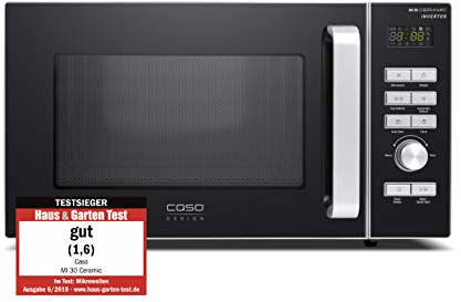 CASO MI 30 Ceramic Mikrowelle, Testsieger Haus & Garten TestInverter-Technologie, CASOTEK Boden, 1000 Watt, 30 L Garraum, 8 Koch-Programme, Edelstahl Gehäuse, Silber