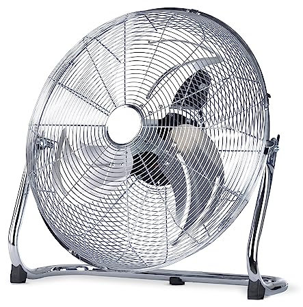 LIVIVO Chrome Floor Fan - 18” High Velocity - Tilting Mechanism - Free Standing Portable - Powerful Motor Circulation - 220-240V - 3 Speed Settings - No Assembly Required