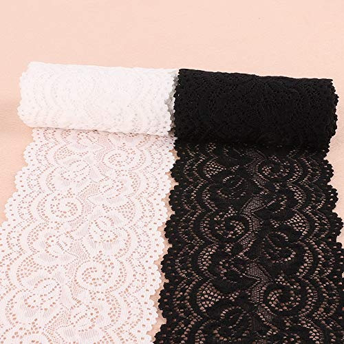 Yulakes 5 Yards Schwarz Elastizität Spitzenborte Spitzenband Spitzenbordüre Zierband Spitze Blume Borte für Handwerk Dessous Hochzeitskleid Hochzeit Dekor 10cm Breite (Schwarz)