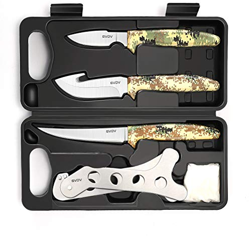 GVDV Coltello da Caccia in Acciaio Inossidabile, Coltello da Sopravvivenza Lama Fissa Per Caccia, Pesca, Campeggio, Escursionismo Set Di Coltelli Manico Mimetico 6 Pezzi