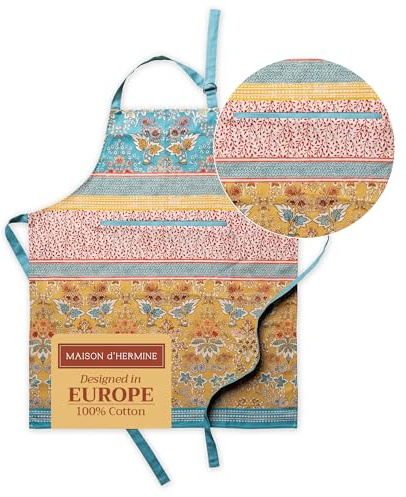 Maison d'Hermine Schürze, 100% Baumwolle (70 cm x 85 cm) | Verstellbarer Nackenriemen, Clothapron mit Mitteltasche und langen Bändern für Damen, Herren
