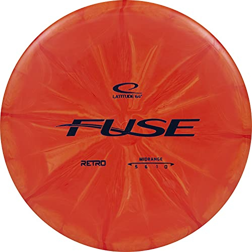 Latitude 64 Retro Burst Fuse mellanregistret Disc Golf, nybörjare utomhusspel, mellanregistret frisbee, 170 g +, stämpelfärg och bristande mönster kommer att variera, orange
