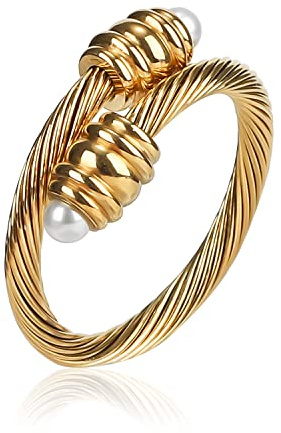 FOCUSTEEL Cable Ring, a Cuff Pearl Ring Designed to Fit Finger Circumference Between 70mm-90mm