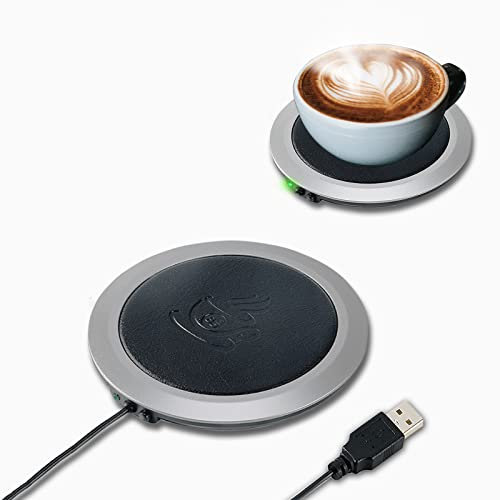 MEDOYOH USB Becher Warmer, PU Oberfläche Kaffee Wärmer Teewärmer Untersetzer mit Thermostat, Auto Shut Off Überhitzungsschutz Elektrischer USB Getränkewärmer für Home Office Desktop