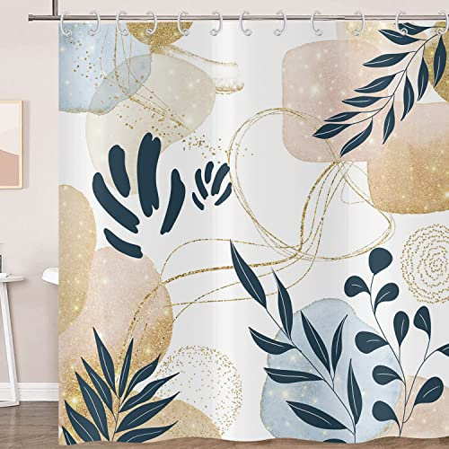 Hnmdmyi Duschvorhang Boho 120x200, Abstrakte Blätter Pflanze Duschvorhänge Mid Century Modern Minimalistisch Geometrisch Ästhetisch Kunst Badewanne Vorhang Wasserdicht Stoff Waschbar Badevorhang