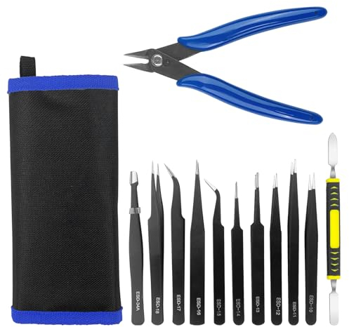 Lectorias Pinzetten Set Modellbau, 12 Stück Pinzette Basteln, Edelstahl Präzisionspinzette, ESD Pinzette Elektronik, für Computer, Elektronische Reparaturen, Labor, Präzisionsarbeit