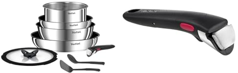 Tefal Ingenio Batterie de cuisine 8 pièces, Poêles, Casseroles, Poignée amovible, Induction & Ingenio Poignée amovible noire, Empilable, Verrouillage sécurité 3 points