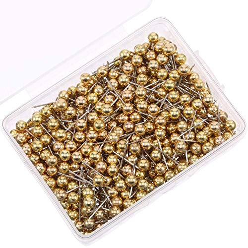 Votvlog 200 Pezzi Gold Mappa Tacks, Spilli per Bacheca, Puntina Decorativa, Plastica Puntine Rotondo, Puntine da Disegno Colorata, per Marcatura Tessuto, Sughero, Cartone, Feltro, Spilli