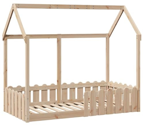 vidaXL Kinderbett, Bodenbett mit Rausfallschutz Lattenrost, Hausbett für Jungen Mädchen, Holzbett Bett Kinderzimmer, 80x160cm Massivholz Kiefer