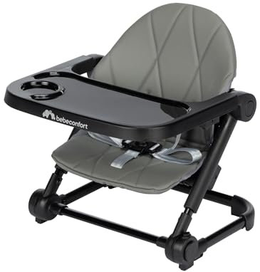 Bebeconfort Moly, Silla Elevadora para Niños, 6M-3Años, 9-15 kg, Trona Portátil para Bebés Ligera, Plegado Compacto, 3 Alturas Ajustables, Asiento de Mesa, 3 Posiciones de Bandeja, Tinted Grey