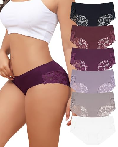 Levao Lot de 6 Culottes sans Couture Femme Dentelle Invisible Culotte Femme Confort Culottes et Slips sous-vêtements Sexy Hipster Multipack S-XL