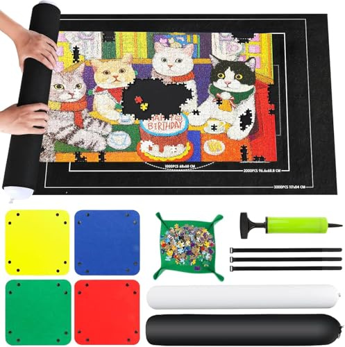 Neuytiky Tappeto puzzle per puzzle fino a 1500 2000 3000 pezzi di puzzle, Tappetino Puzzle Feltro, Portatile Puzzle Roll Mat Antiscivolo Tappetino Puzzle Arrotolabile(Nero)
